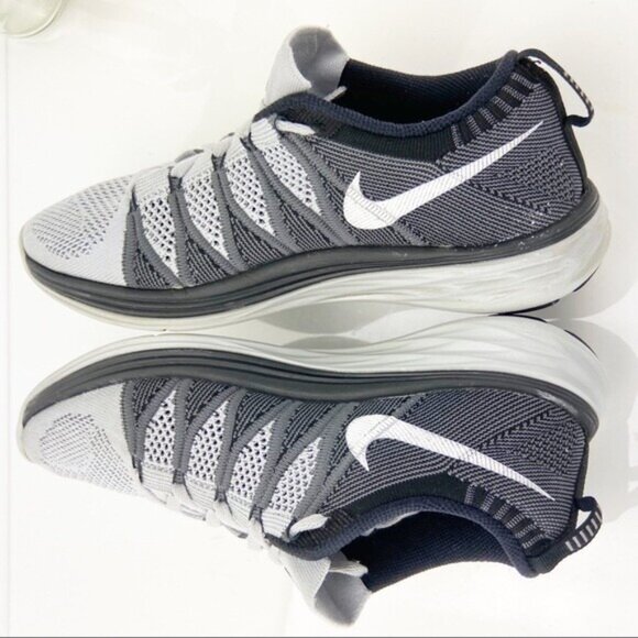 Nike Mens Lunar Flyknit Running Shoes Size 7 Gray Black Knit Low Sneaker Trainer - Picture 6 of 11